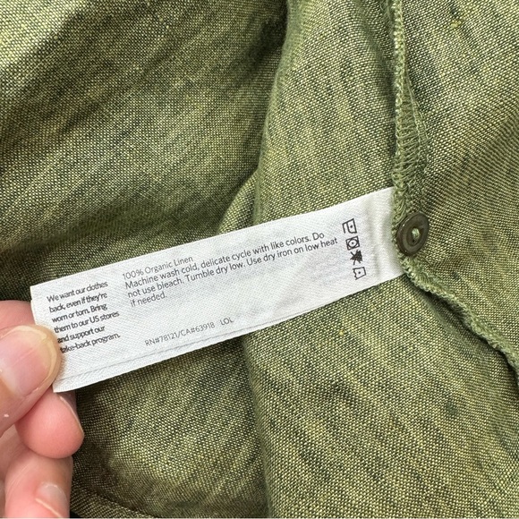 Eileen Fisher Washed Organic Linen Delave Short-Sleeve Shirt Green Sz Medium - Picture 4 of 7